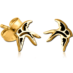 GOLD PVD COATED SURGICAL STEEL GRADE 316L EAR STUDS PAIR - BIRD