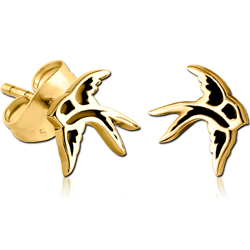 GOLD PVD COATED SURGICAL STEEL GRADE 316L EAR STUDS PAIR - BIRD