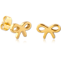 GOLD PVD COATED SURGICAL STEEL GRADE 316L EAR STUDS PAIR - BOW