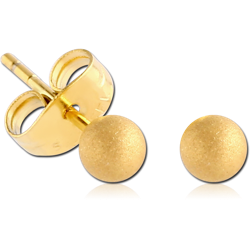 GOLD PVD COATED SURGICAL STEEL GRADE 316L EAR STUDS PAIR - SANDBLAST BALL 6MM