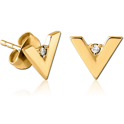 GOLD PVD COATED SURGICAL STEEL GRADE 316L JEWELED EAR STUDS PAIR