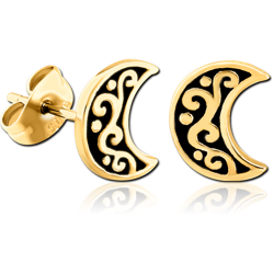 GOLD PVD COATED SURGICAL STEEL GRADE 316L EAR STUDS PAIR-MOON