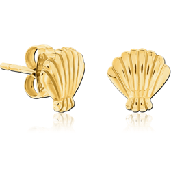GOLD PVD COATED SURGICAL STEEL GRADE 316L EAR STUDS PAIR - SHELL
