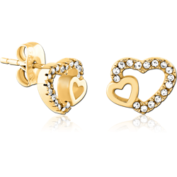 GOLD PVD COATED SURGICAL STEEL GRADE 316L JEWELED EAR STUDS PAIR