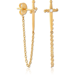 316L GOLD PVD COATED SURGICAL STEEL JEWELED EAR STUDS PAIR