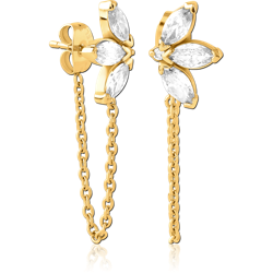 GOLD PVD COATED SURGICAL STEEL GRADE 316L JEWELED EAR STUDS PAIR