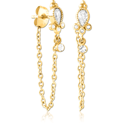 GOLD PVD COATED SURGICAL STEEL GRADE 316L JEWELED EAR STUDS PAIR