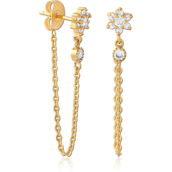 316L GOLD PVD COATED SURGICAL STEEL JEWELED EAR STUDS PAIR