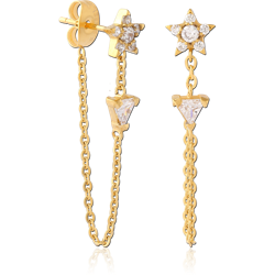 316L GOLD PVD COATED SURGICAL STEEL JEWELED EAR STUDS PAIR