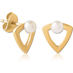 GOLD PVD COATED SURGICAL STEEL GRADE 316L EAR STUDS PAIR WITH SYNTATIC PEARL