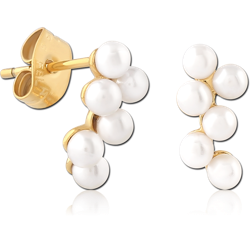 GOLD PVD COATED SURGICAL STEEL GRADE 316L EAR STUDS PAIR WITH SYNTATIC PEARL