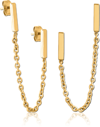 GOLD PVD COATED SURGICAL STEEL GRADE 316L EAR STUDS WITH CHAIN