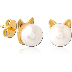 GOLD PVD COATED SURGICAL STEEL GRADE 316L EAR STUDS PAIR WITH SYNTATIC PEARL