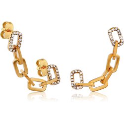 GOLD PVD COATED SURGICAL STEEL GRADE 316L EAR STUDS WITH CHAIN