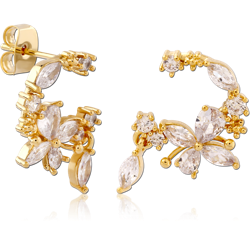 STERLING 925 SILVER GOLD PLATED  JEWELED EAR STUDS PAIR SPECIAL NEW DESIGN