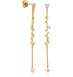 STERLING 925 SILVER GOLD PLATED  JEWELED EAR STUDS PAIR SPECIAL NEW DESIGN