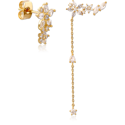 STERLING 925 SILVER GOLD PLATED  JEWELED EAR STUDS PAIR SPECIAL NEW DESIGN