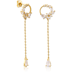 STERLING 925 SILVER GOLD PLATED  JEWELED EAR STUDS PAIR SPECIAL NEW DESIGN