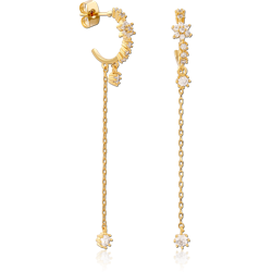 STERLING 925 SILVER GOLD PLATED  JEWELED EAR STUDS PAIR SPECIAL NEW DESIGN