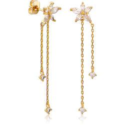 STERLING 925 SILVER GOLD PLATED  JEWELED EAR STUDS PAIR SPECIAL NEW DESIGN