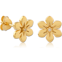 STERLING 925 SILVER GOLD PLATED JEWELED EAR STUDS PAIR