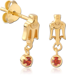 STERLING 925 SILVER GOLD PLATED JEWELED EAR STUDS PAIR