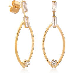 STERLING 925 SILVER GOLD PLATED  JEWELED EAR STUDS PAIR