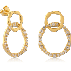 STERLING 925 SILVER GOLD PLATED JEWELED EAR STUDS PAIR