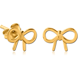 STERLING 925 SILVER GOLD PVD COATED EAR STUDS PAIR - BOW