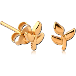 GOLD PVD COATED STERLING 925 SILVER EAR STUDS PAIR - LEAF