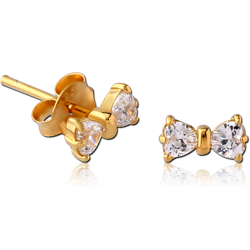 GOLD PVD COATED STERLING 925 SILVER JEWELED EAR STUDS PAIR - HEART
