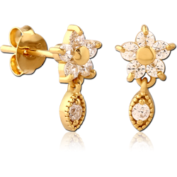 STERLING 925 SILVER GOLD PVD COATED JEWELED EAR STUDS PAIR