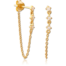 STERLING 925 SILVER GOLD PVD COATED JEWELED EAR STUDS PAIR