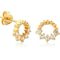 STERLING 925 SILVER GOLD PVD COATED JEWELED EAR STUDS PAIR
