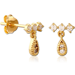 STERLING 925 SILVER GOLD PVD COATED JEWELED EAR STUDS PAIR