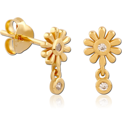 STERLING 925 SILVER GOLD PVD COATED JEWELED EAR STUDS PAIR