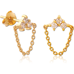 STERLING 925 SILVER GOLD PVD COATED JEWELED EAR STUDS PAIR