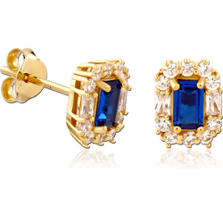STERLING 925 SILVER GOLD PVD COATED JEWELED EAR STUDS PAIR