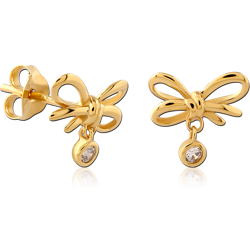 STERLING 925 SILVER GOLD PVD COATED JEWELED EAR STUDS PAIR