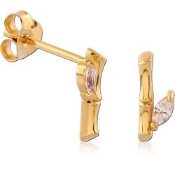 STERLING 925 SILVER GOLD PLATED JEWELED EAR STUDS PAIR