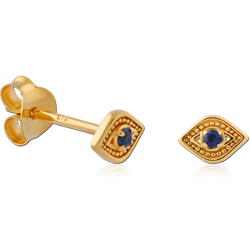 STERLING 925 SILVER GOLD PLATED JEWELED EAR STUDS PAIR