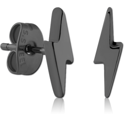 HEMETITE PVD COATED SURGICAL STEEL GRADE 316L EAR STUDS PAIR - LIGHTNING