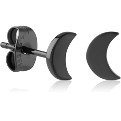 HEMETITE PVD COATED SURGICAL STEEL GRADE 316L EAR STUDS PAIR - CRESCENT