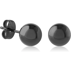 HEMETITE PVD COATED SURGICAL STEEL GRADE 316L EAR STUDS PAIR - 8MM BALL