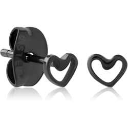 HEMETITE PVD COATED SURGICAL STEEL GRADE 316L EAR STUDS PAIR - HEART