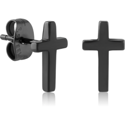 HEMETITE PVD COATED SURGICAL STEEL GRADE 316L EAR STUDS PAIR - CROSS