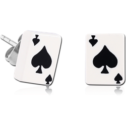 PAIR OF POLYMER PLAYING CARDS EAR STUDS-SPADE