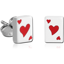 PAIR OF POLYMER PLAYING CARDS EAR STUDS-HEART