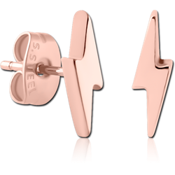 ROSE GOLD PVD COATED SURGICAL STEEL GRADE 316L EAR STUDS PAIR - LIGHTNING