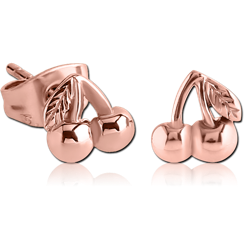 ROSE GOLD PVD COATED SURGICAL STEEL GRADE 316L EAR STUDS PAIR - CHERRY